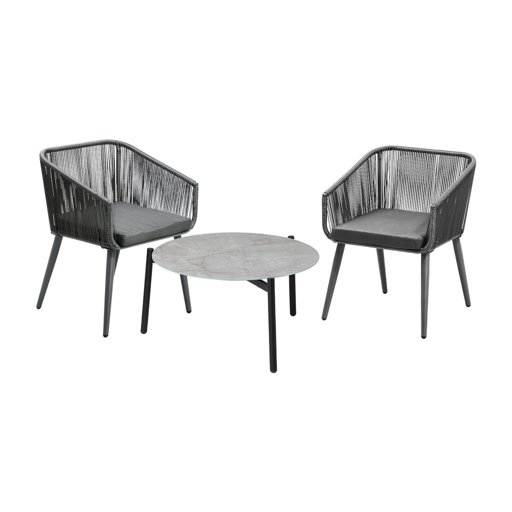 3 Piece Outdoor Patio Set 70cm Table Polyester rope