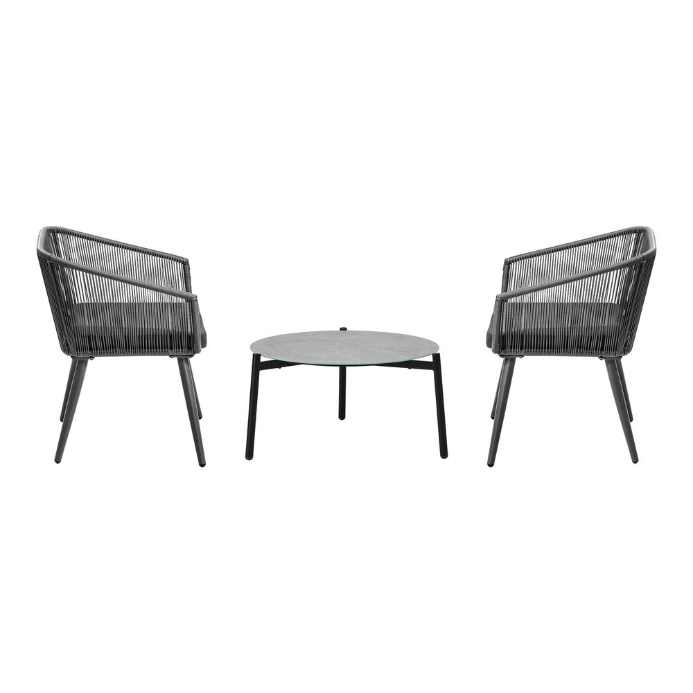 3 Piece Outdoor Patio Set 70cm Table Polyester rope