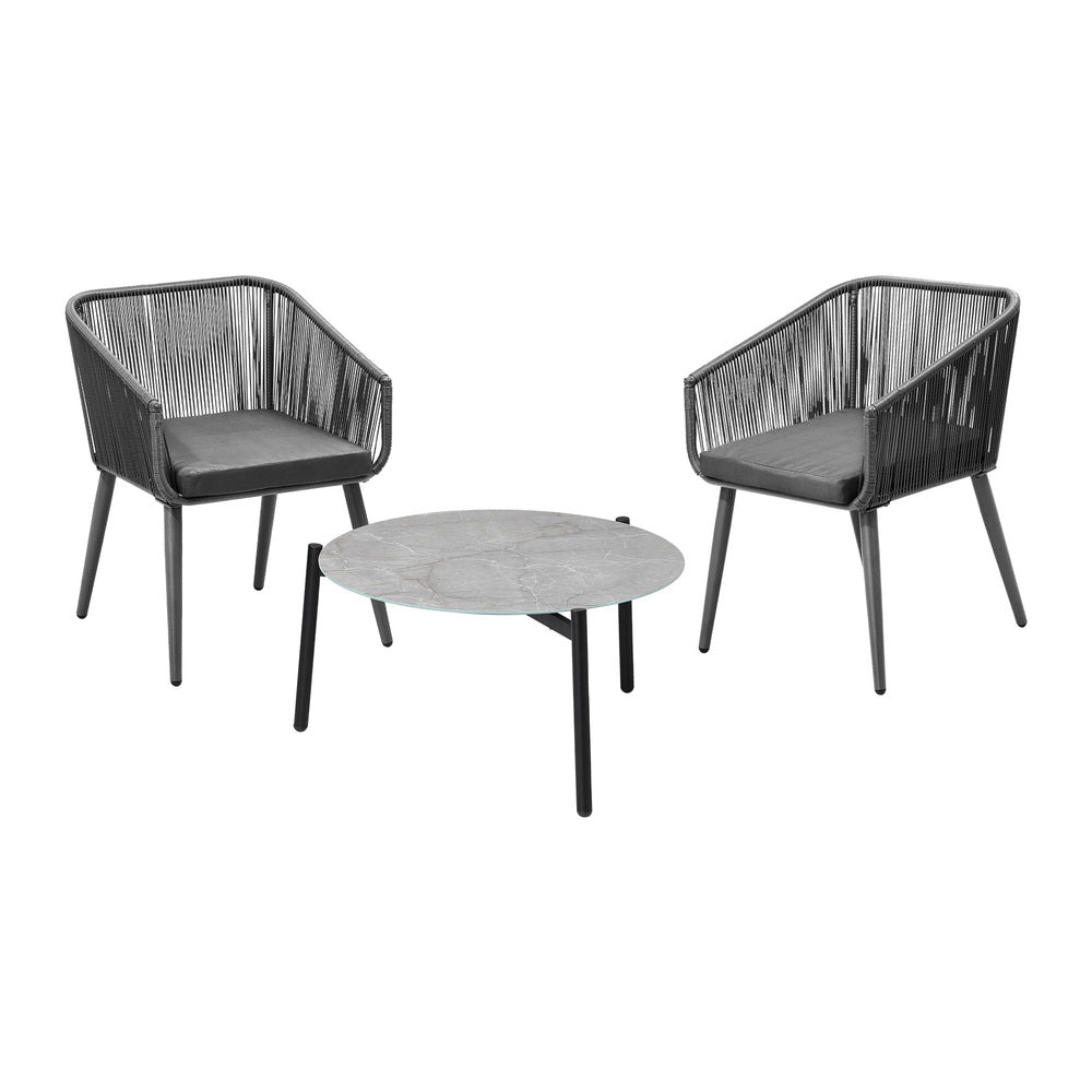 3 Piece Outdoor Patio Set 70cm Table Polyester rope