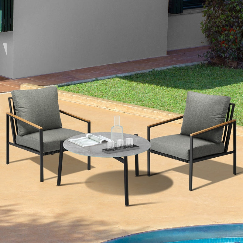 3PC Outdoor Patio Lounge Set 70cm & 50cm Coffee Table Sofa Chairs, 70Cm
