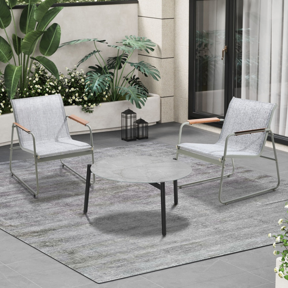 3PCS Outdoor Bistro Set Patio Chair 70cm Grey Table Textilene