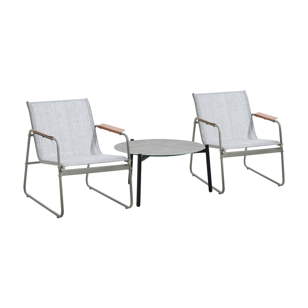 3PCS Outdoor Bistro Set Patio Chair 70cm Grey Table Textilene