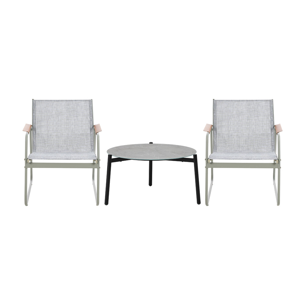 3PCS Outdoor Bistro Set Patio Chair 70cm Grey Table Textilene