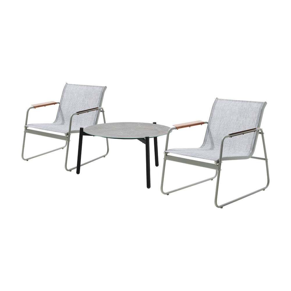 3PCS Outdoor Bistro Set Patio Chair 70cm Grey Table Textilene