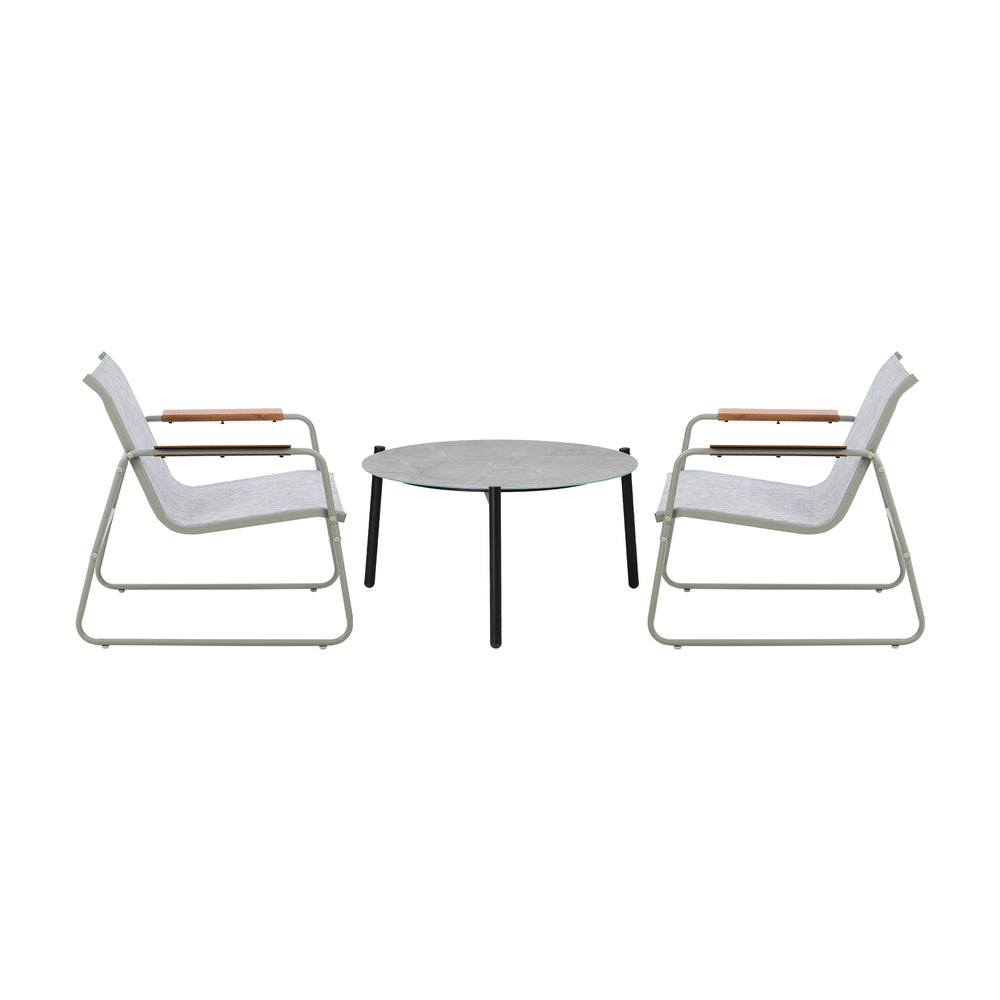 3PCS Outdoor Bistro Set Patio Chair 70cm Grey Table Textilene
