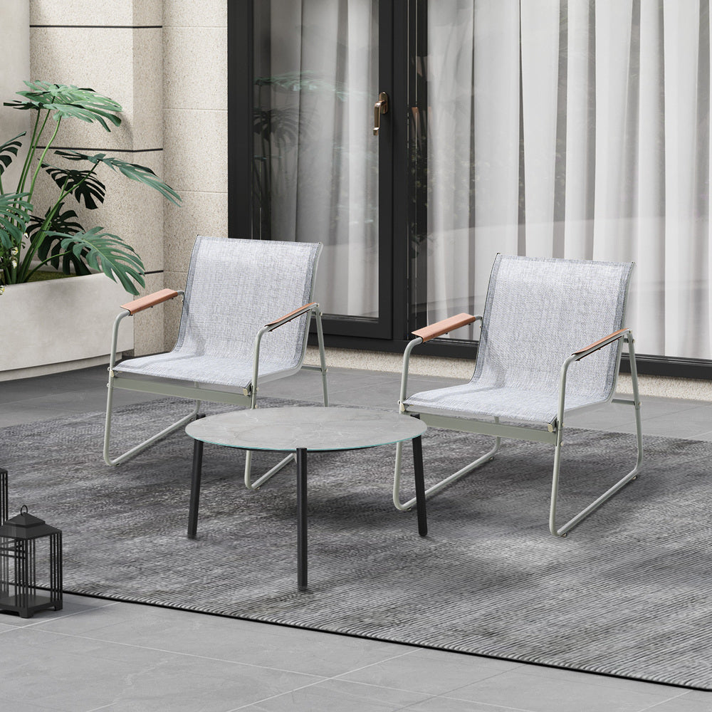 3PCS Outdoor Bistro Set Patio Chair 70cm Grey Table Textilene