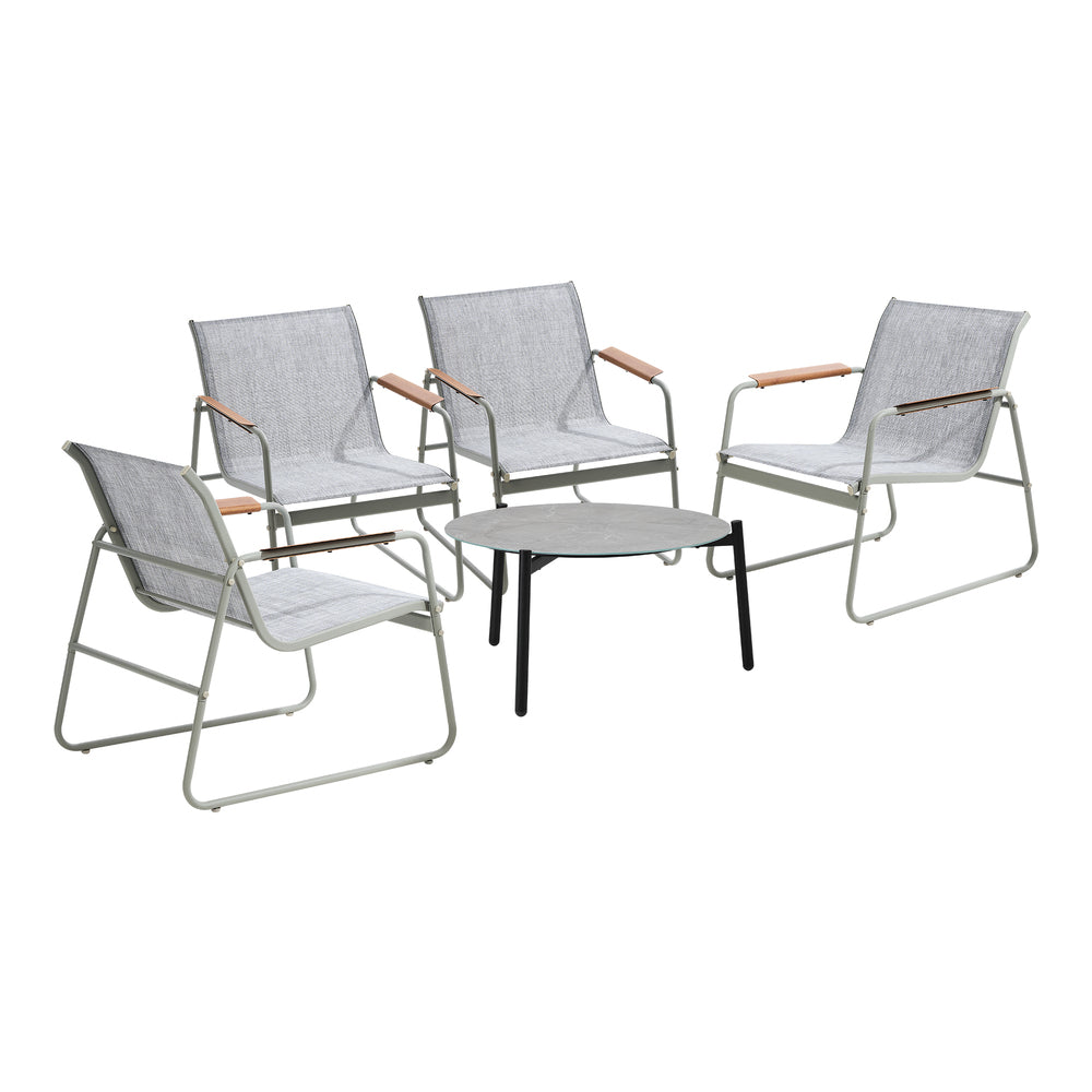 Outdoor Patio Set 70cm Round Table with 4x Chairs Garden Furniture Set Grey