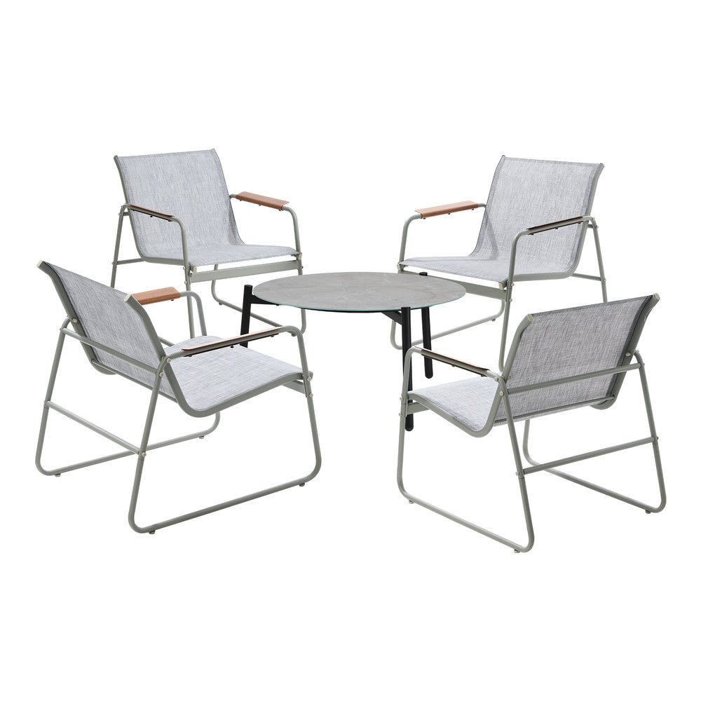 Outdoor Patio Set 70cm Round Table with 4x Chairs Garden Furniture Set Grey