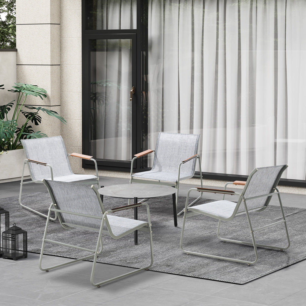 Outdoor Patio Set 70cm Round Table with 4x Chairs Garden Furniture Set Grey