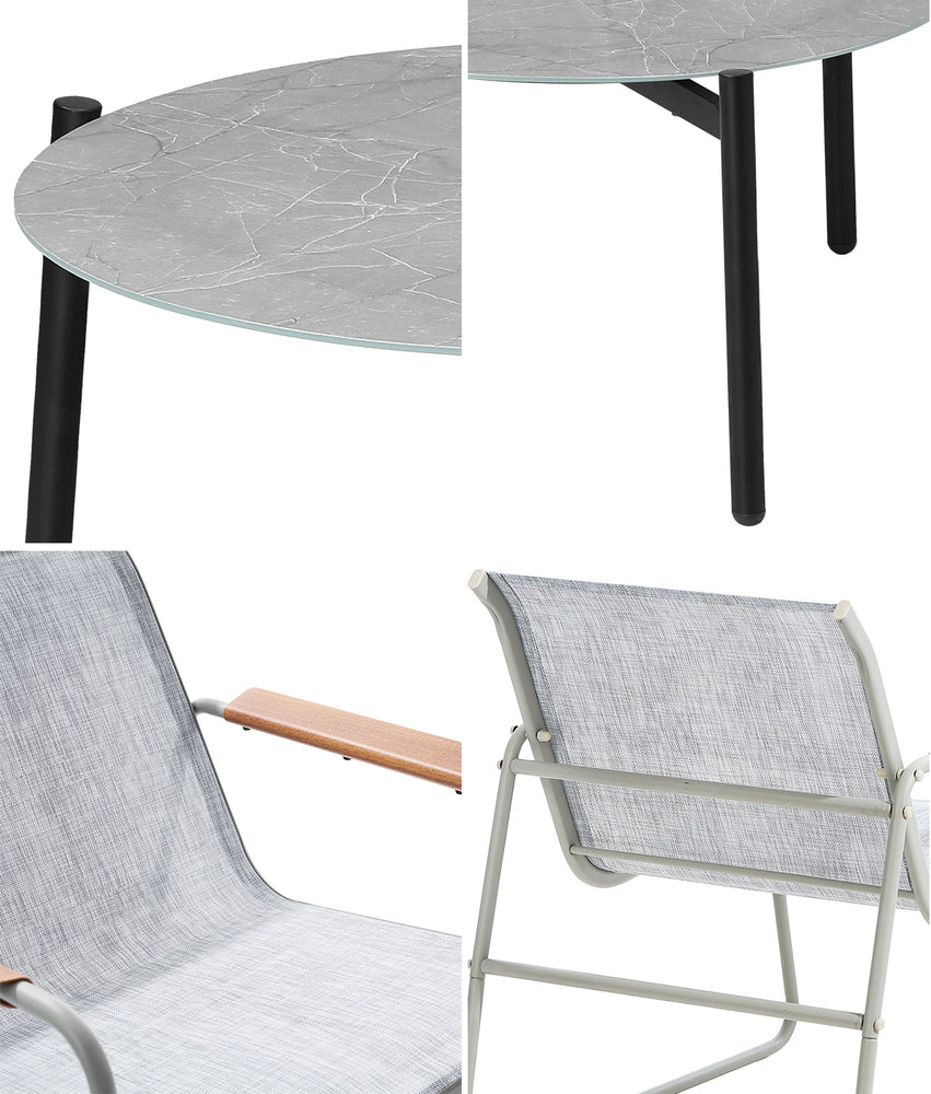 Outdoor Patio Set 70cm Round Table with 4x Chairs Garden Furniture Set Grey