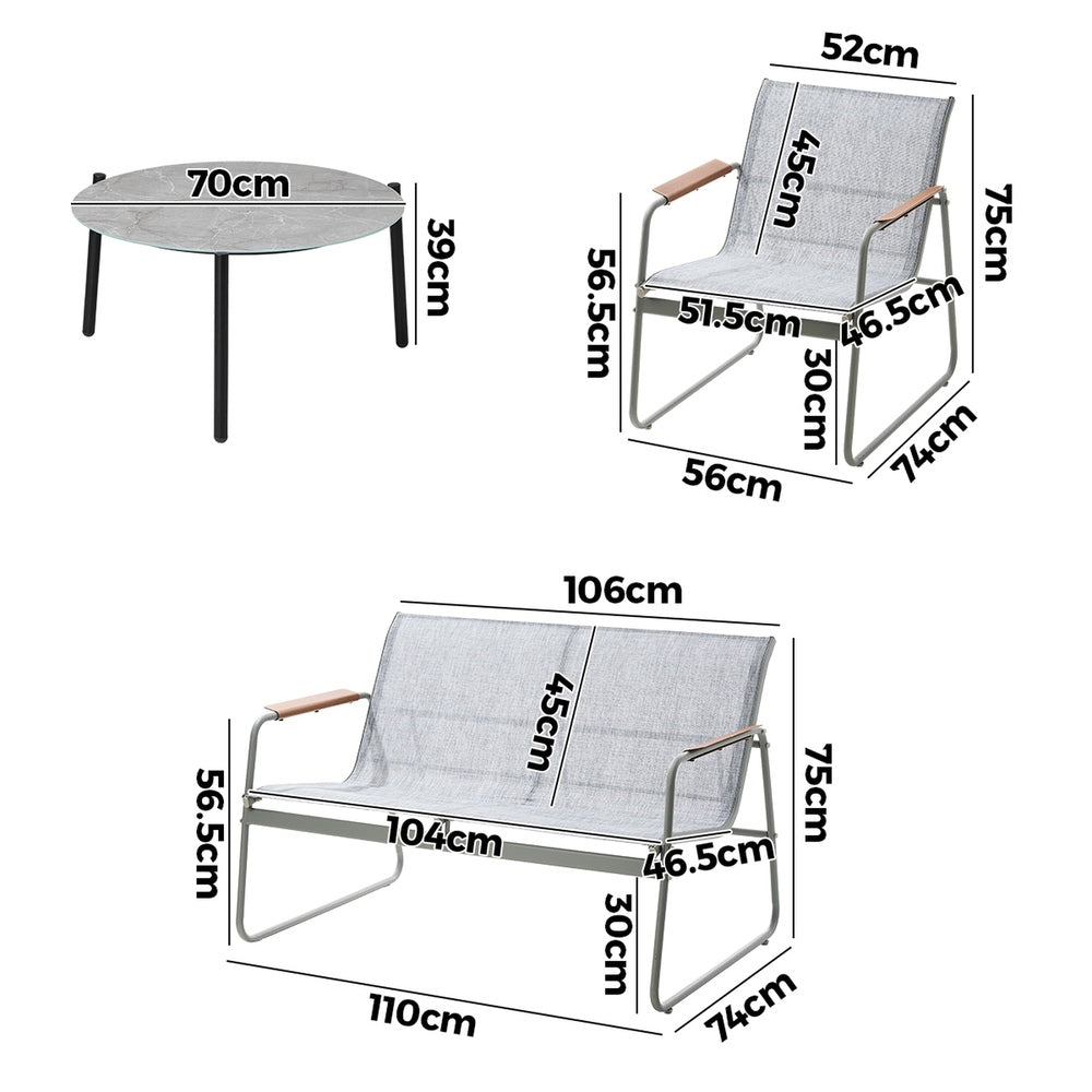 Outdoor Lounge Set 4 Seater Patio Chairs 70cm Grey Table