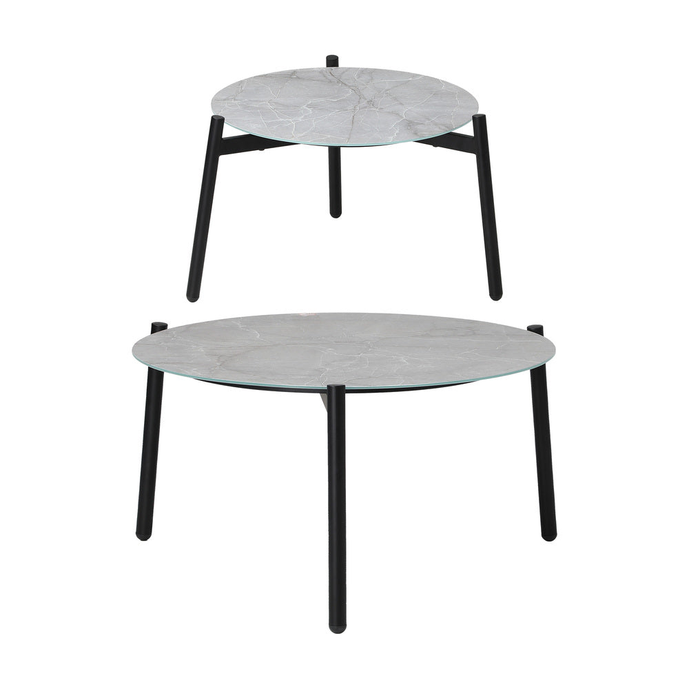 6PCS Outdoor Patio Set Grey 70cm Coffee Table Set Natural Chairs