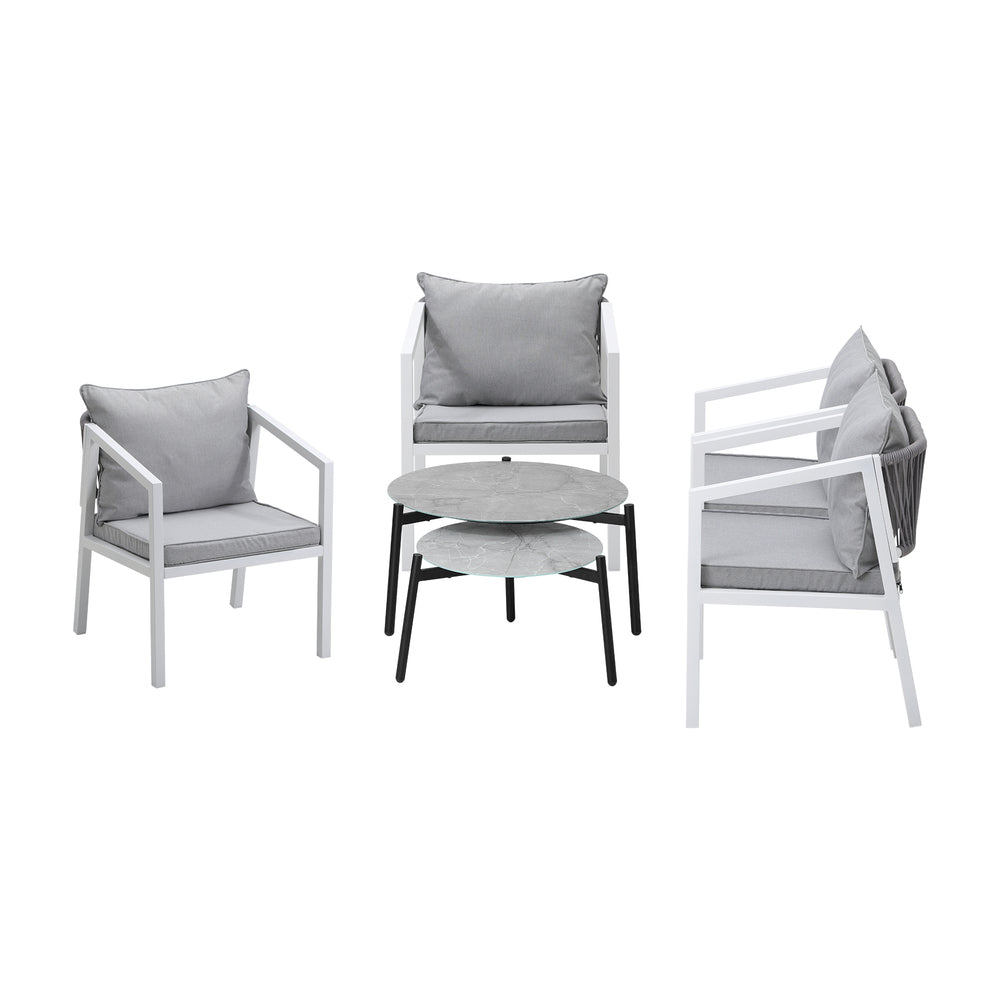 6PCS Outdoor Patio Set with White Chairs & 70cm Grey Coffee Table Garden