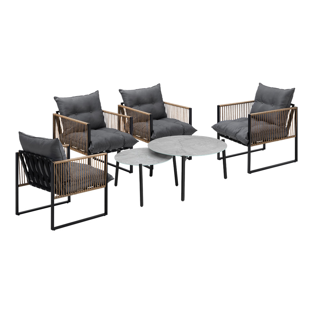 6PCS Outdoor Patio Set with Rattan Chairs & Grey Coffee Table for Garden