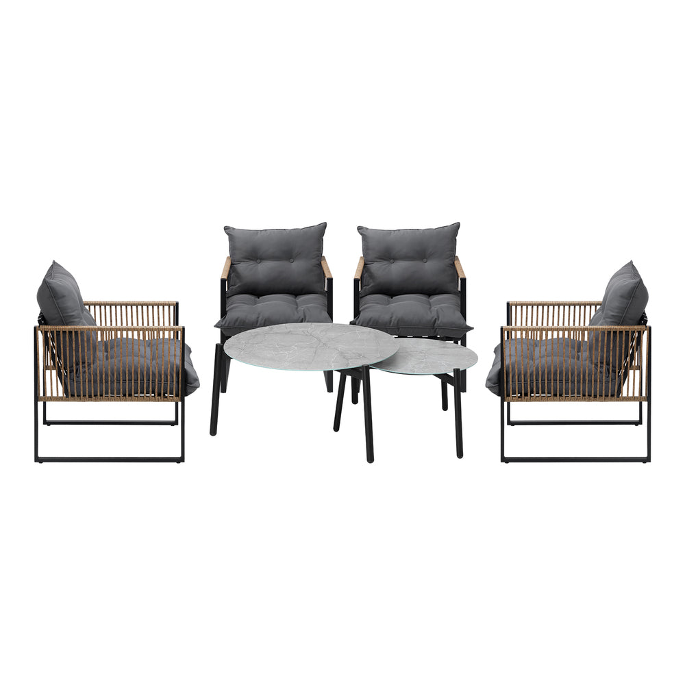 6PCS Outdoor Patio Set with Rattan Chairs & Grey Coffee Table for Garden