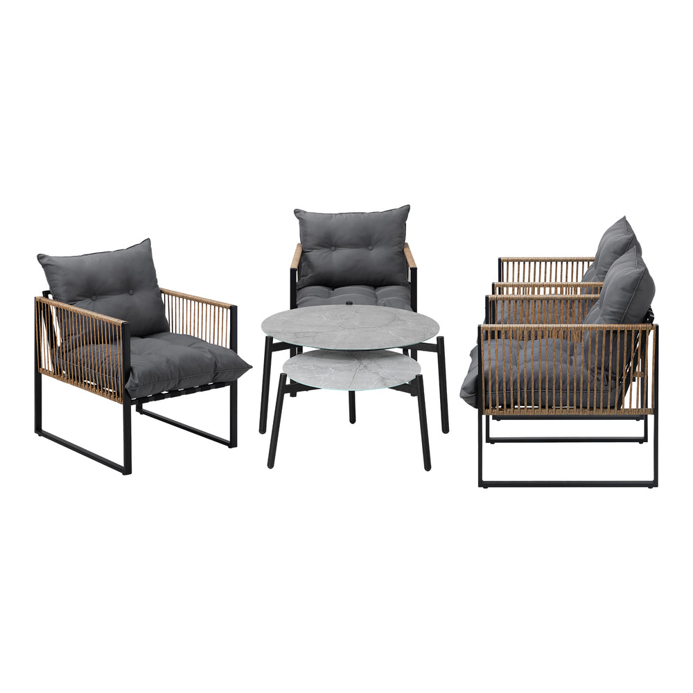 6PCS Outdoor Patio Set with Rattan Chairs & Grey Coffee Table for Garden