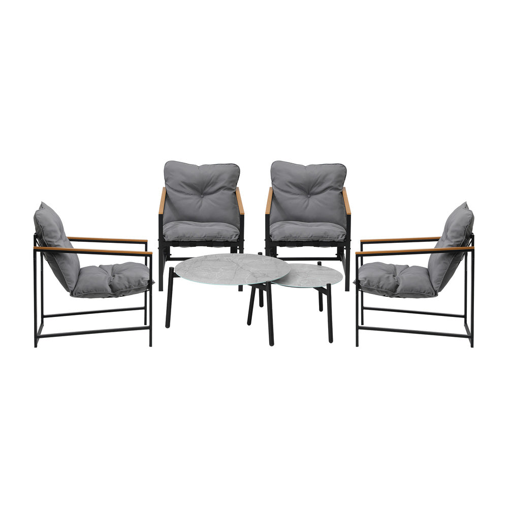 6PC Outdoor Patio Set Round Grey Marble Table Sets with Chairs