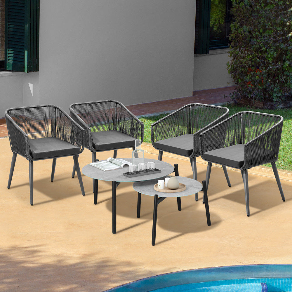 6PCS Outdoor Patio Set 2pc Coffee Table Polyester Chair Rope