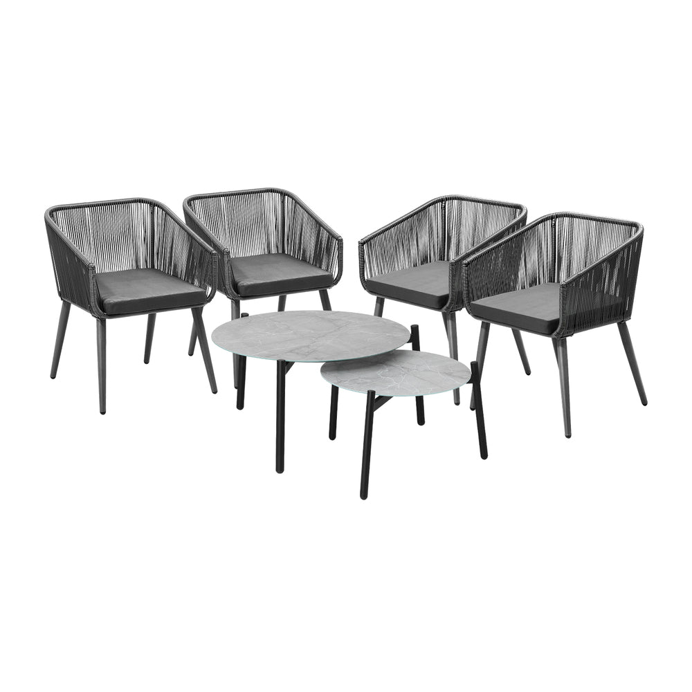 6PCS Outdoor Patio Set 2pc Coffee Table Polyester Chair Rope