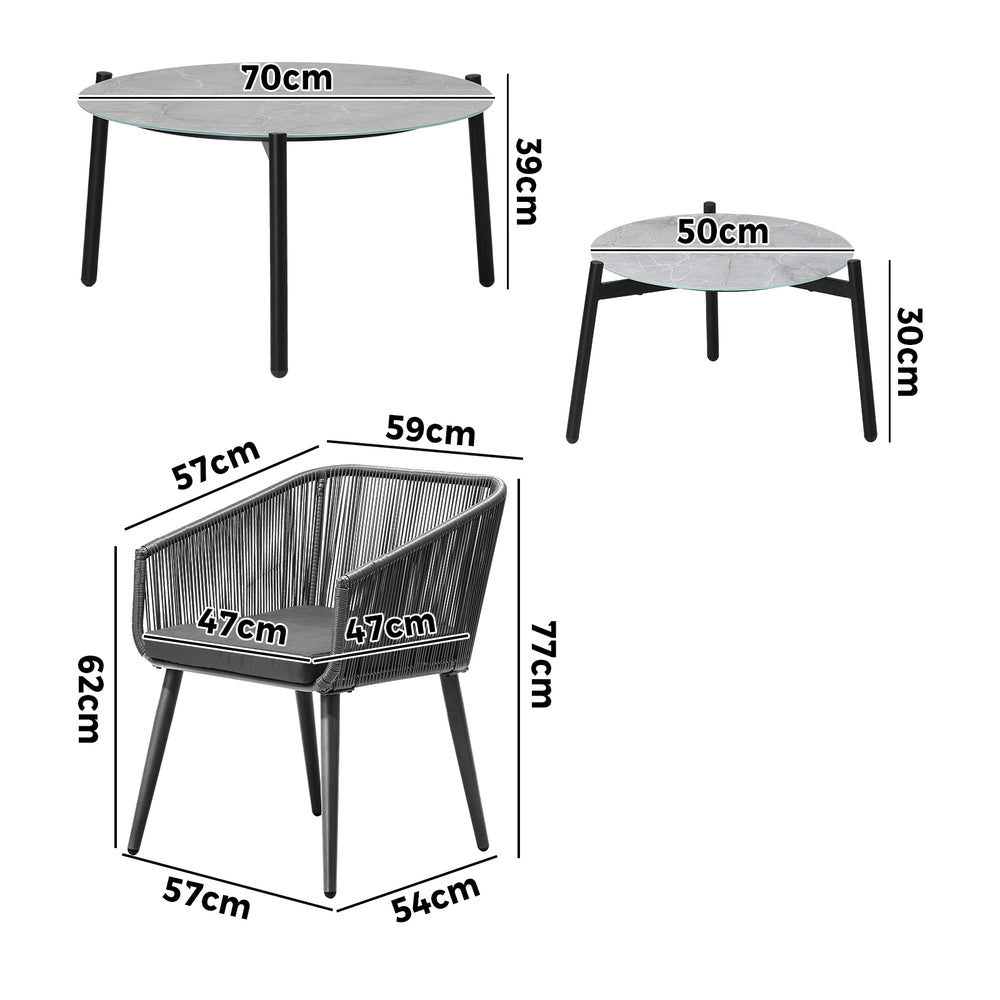 6PCS Outdoor Patio Set 2pc Coffee Table Polyester Chair Rope