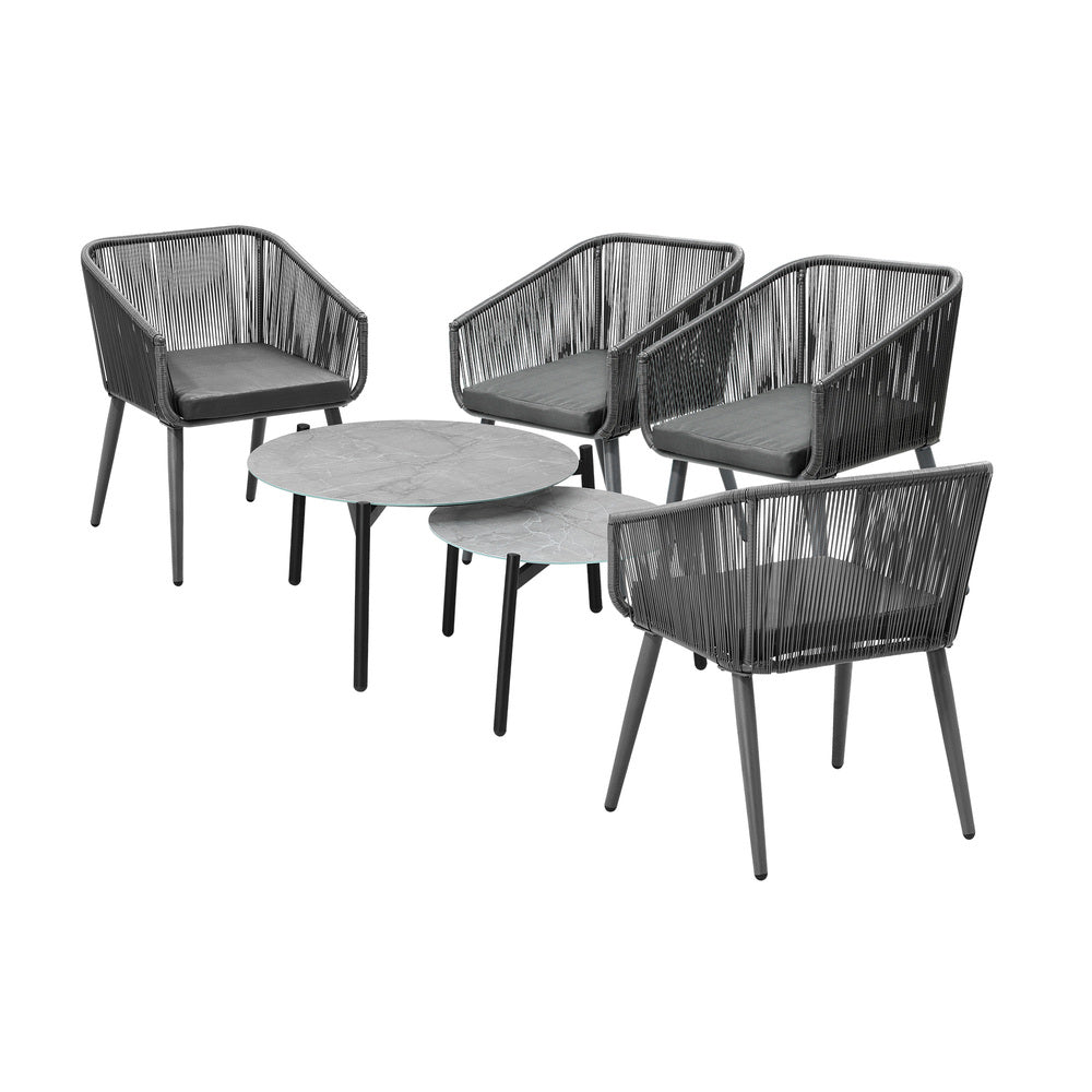 6PCS Outdoor Patio Set 2pc Coffee Table Polyester Chair Rope