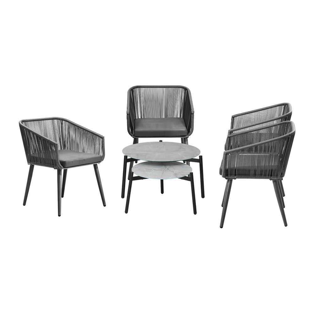 6PCS Outdoor Patio Set 2pc Coffee Table Polyester Chair Rope