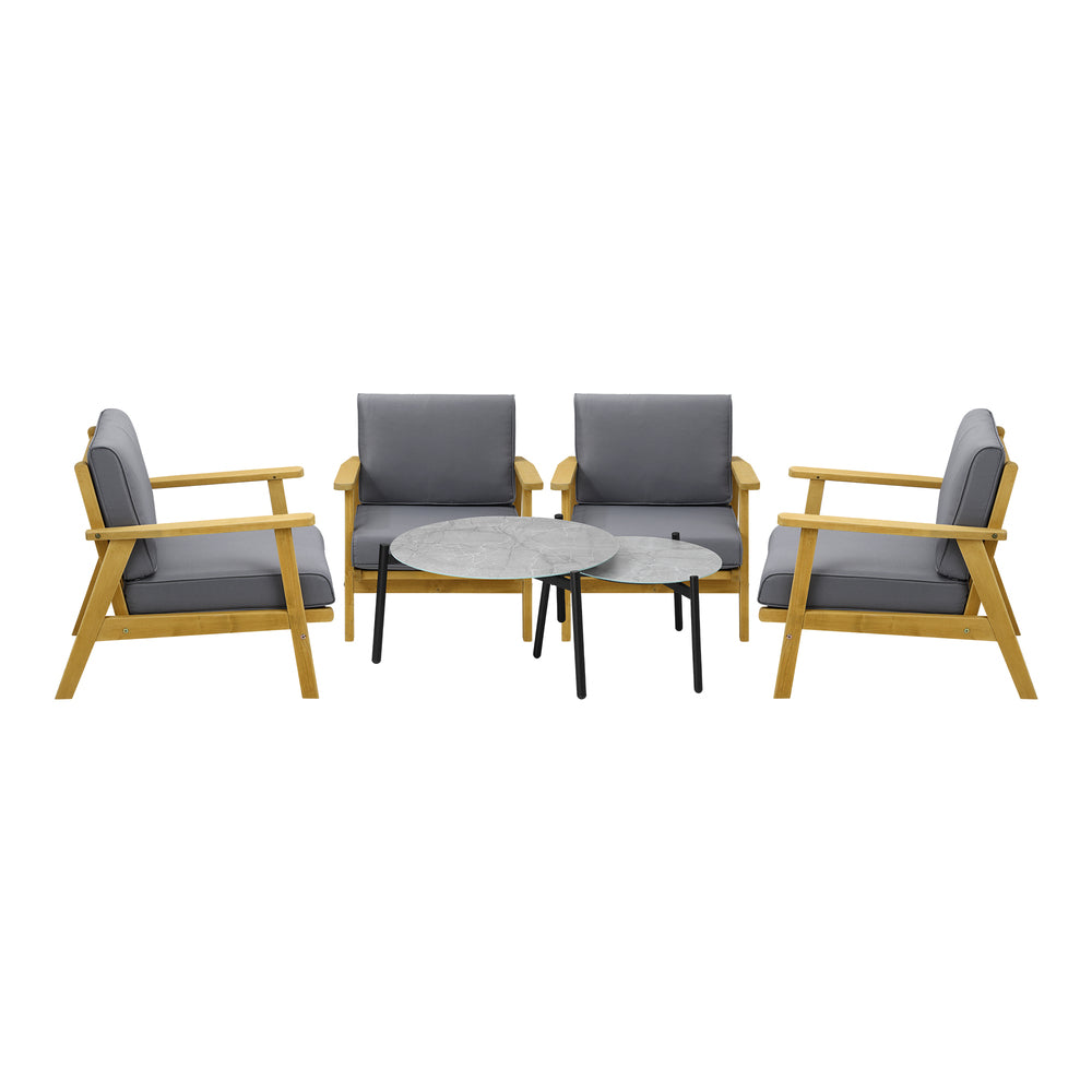 6PCS Outdoor Lounge Set 2pc Grey Coffee Table Sets with Armchairs