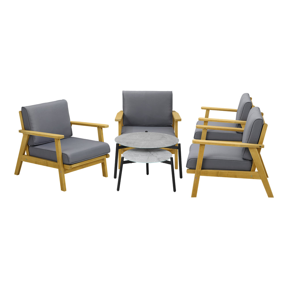 6PCS Outdoor Lounge Set 2pc Grey Coffee Table Sets with Armchairs