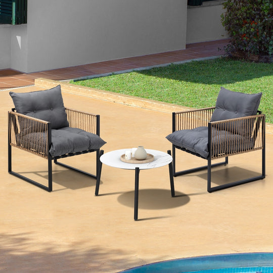 3PCS Outdoor Patio Set 50cm & 70cm Coffee Table Rattan Chairs