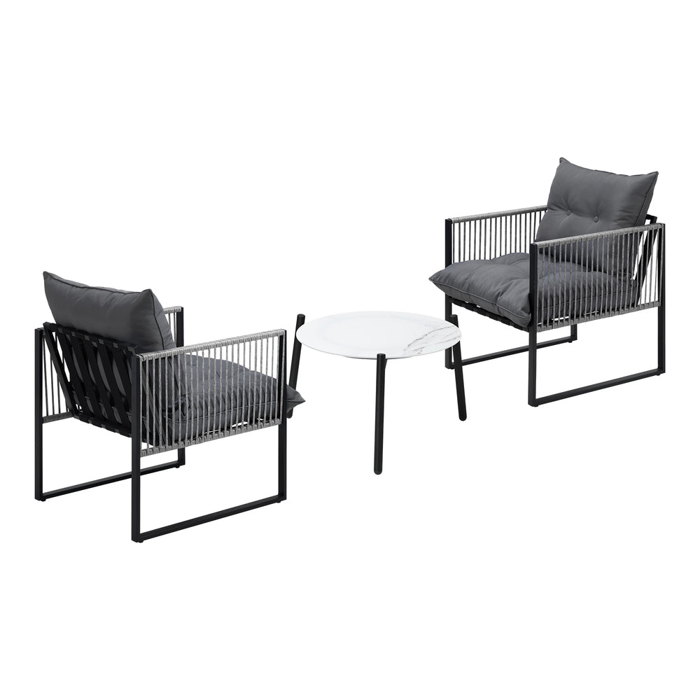 3PCS Outdoor Patio Set 50cm White Table Cushioned Armchairs