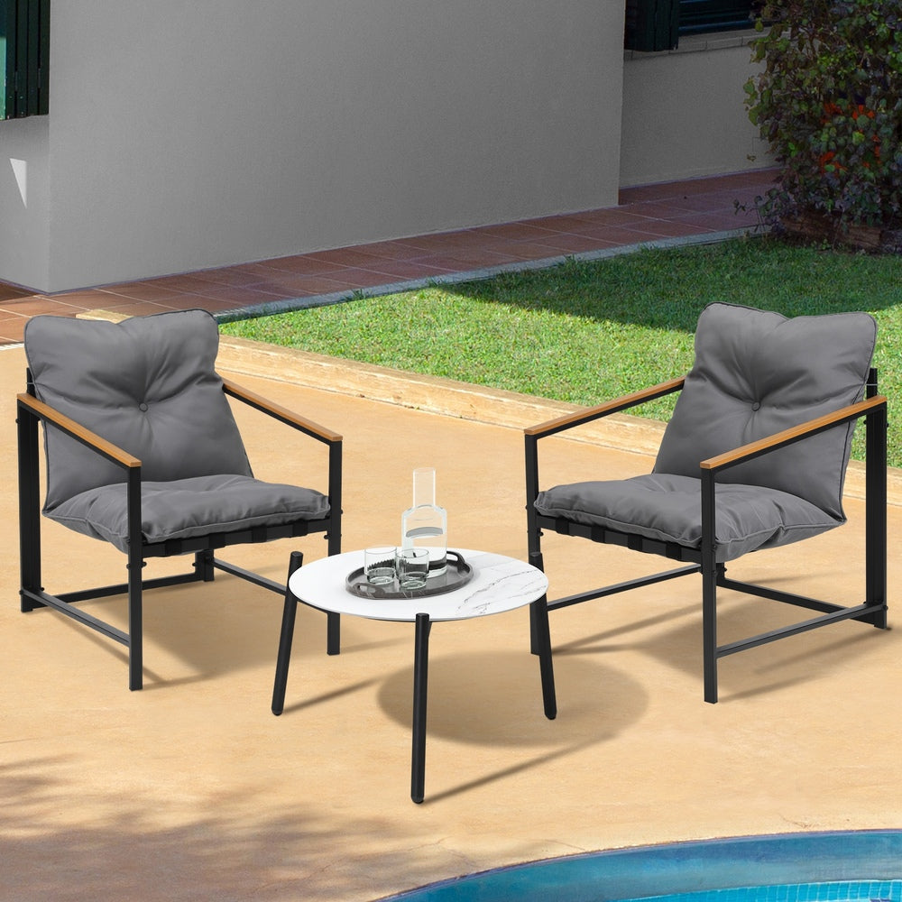 3PC Outdoor Patio Set 50CM Round White Marble Table
