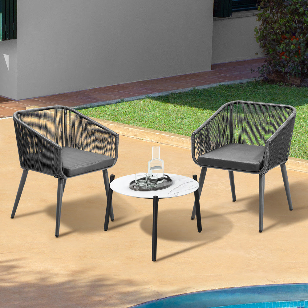 3PCS Outdoor Lounge Set 50cm Coffee Table Polyester Chair Rope