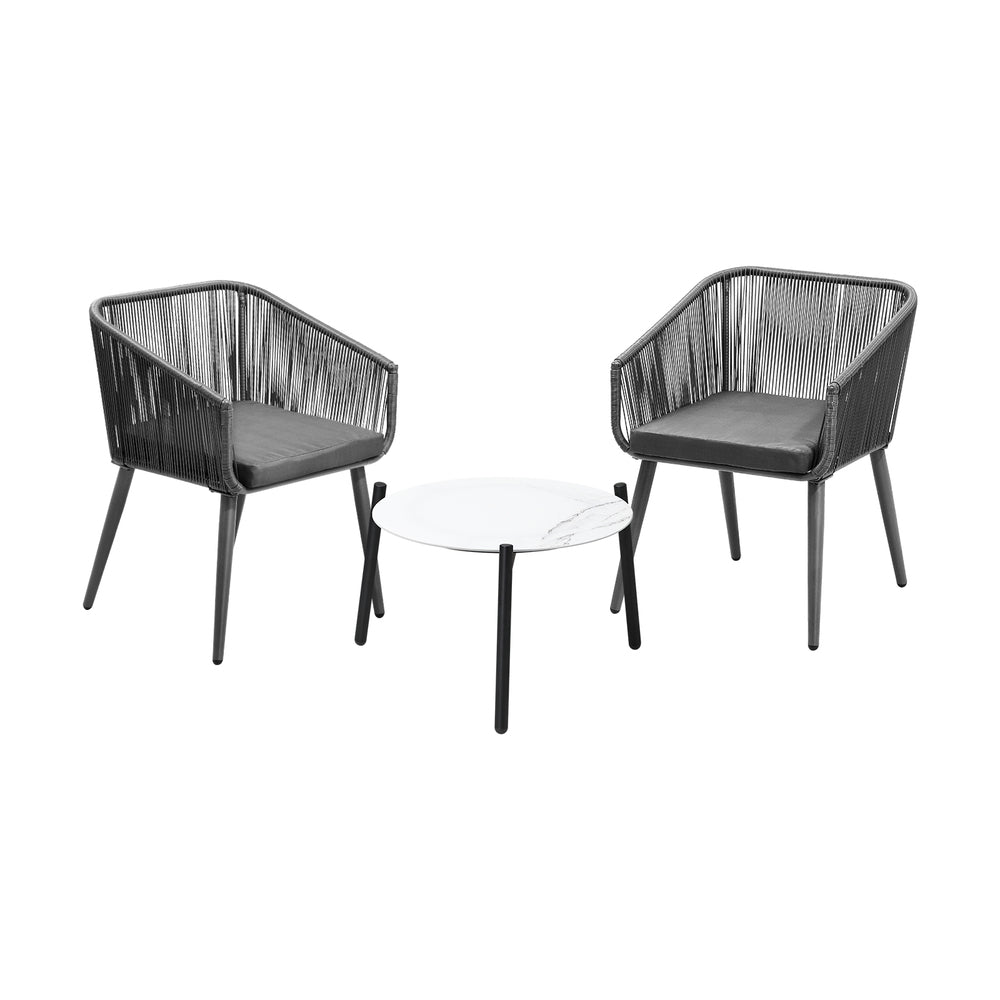 3PCS Outdoor Lounge Set 50cm Coffee Table Polyester Chair Rope