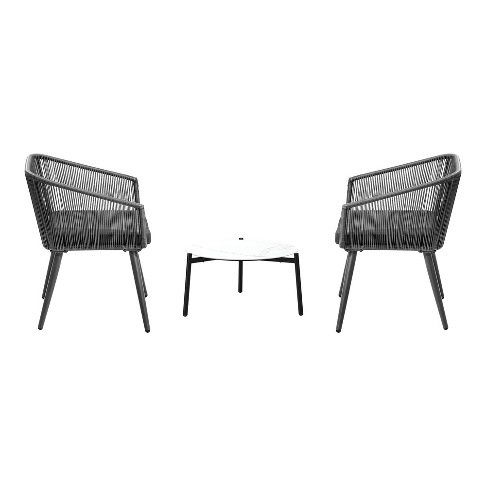 3PCS Outdoor Lounge Set 50cm Coffee Table Polyester Chair Rope