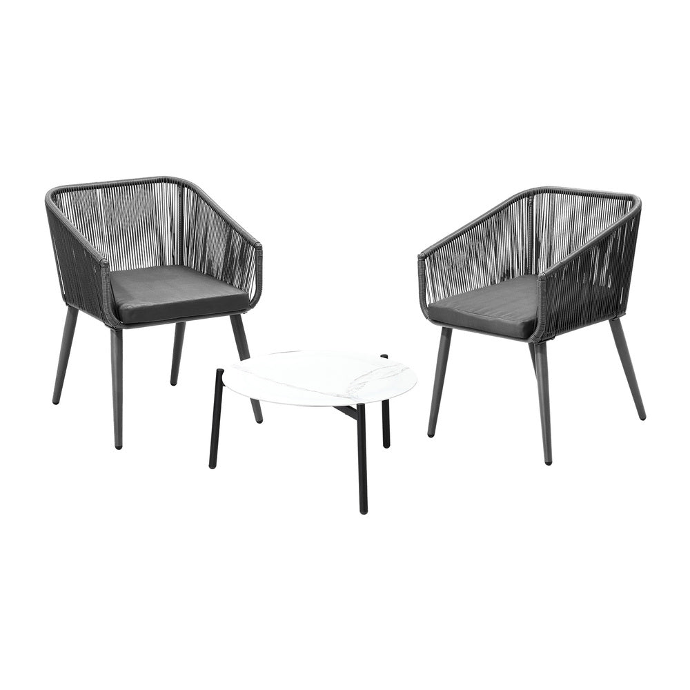 3PCS Outdoor Lounge Set 50cm Coffee Table Polyester Chair Rope
