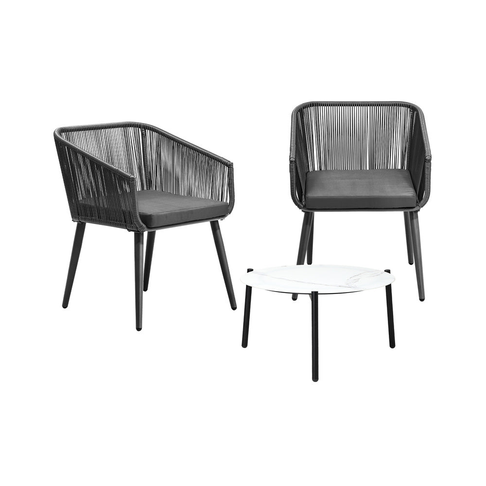 3PCS Outdoor Lounge Set 50cm Coffee Table Polyester Chair Rope