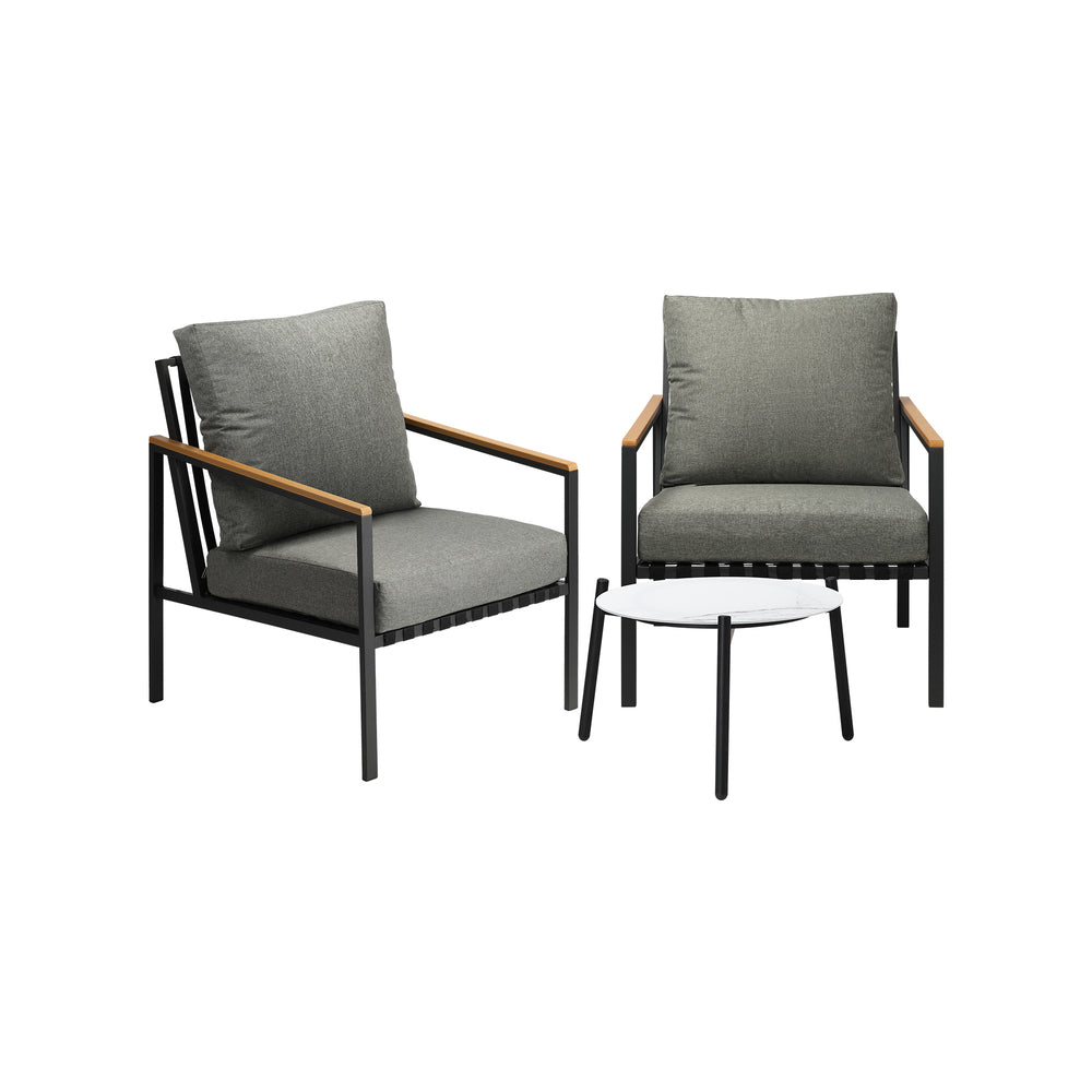 3PCS Outdoor Patio Lounge Set 50cm Coffee Table Sofa Chairs