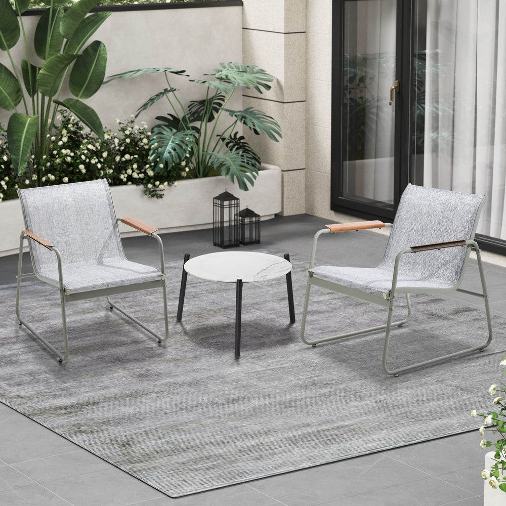 3PCS Outdoor Bistro Set Patio Chair 70cm Grey Table Textilene