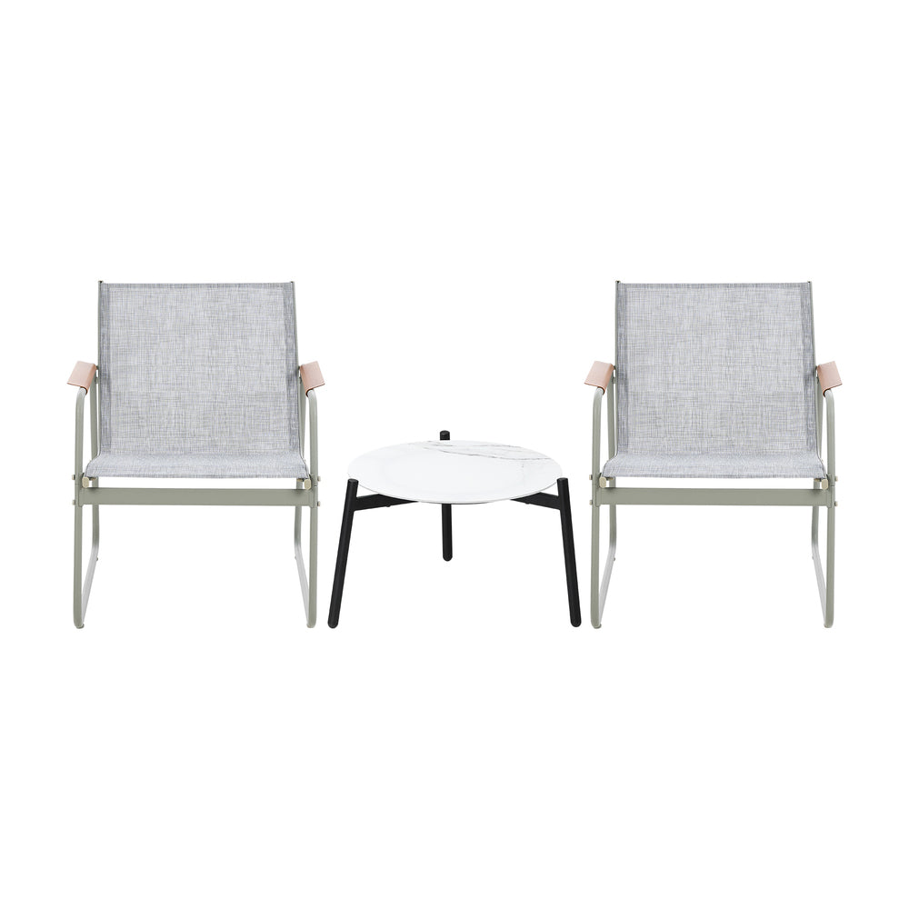 3PCS Outdoor Bistro Set Patio Chair 70cm Grey Table Textilene