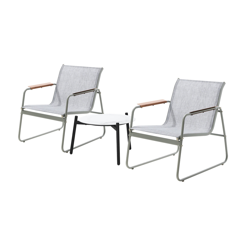 3PCS Outdoor Bistro Set Patio Chair 70cm Grey Table Textilene