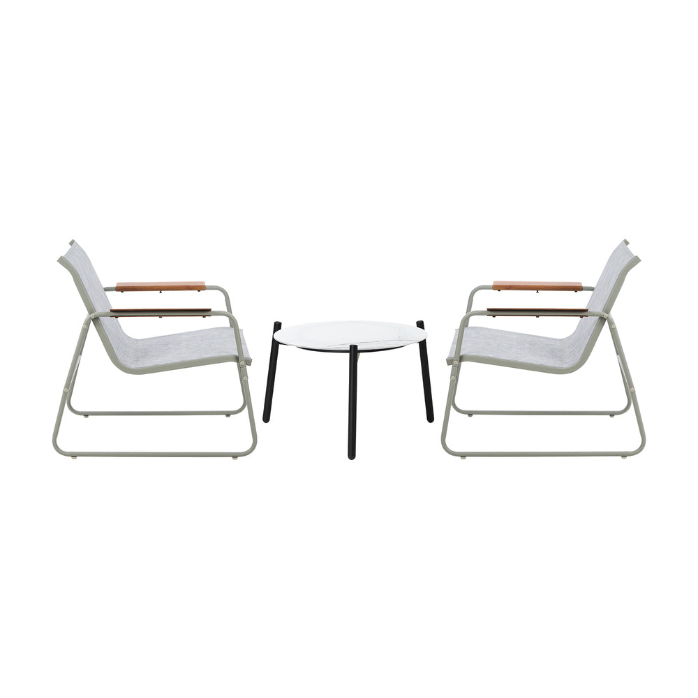 3PCS Outdoor Bistro Set Patio Chair 70cm Grey Table Textilene
