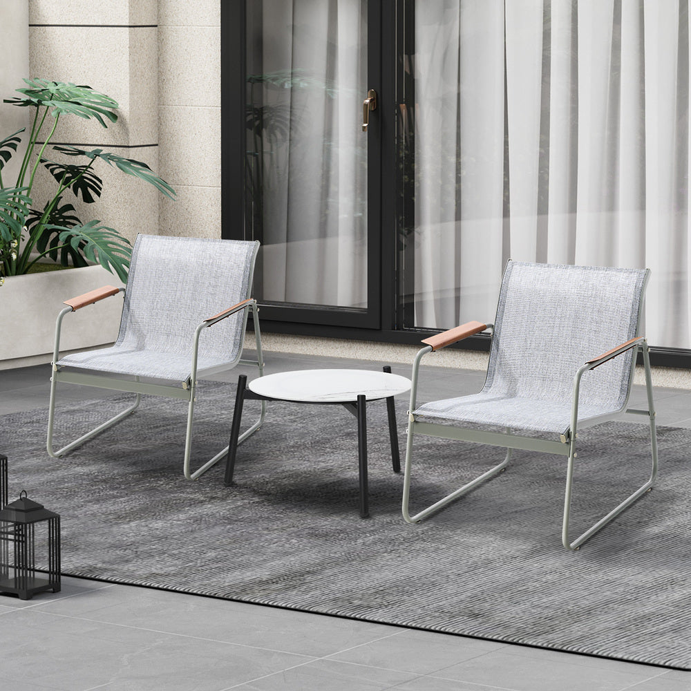 3PCS Outdoor Bistro Set Patio Chair 70cm Grey Table Textilene