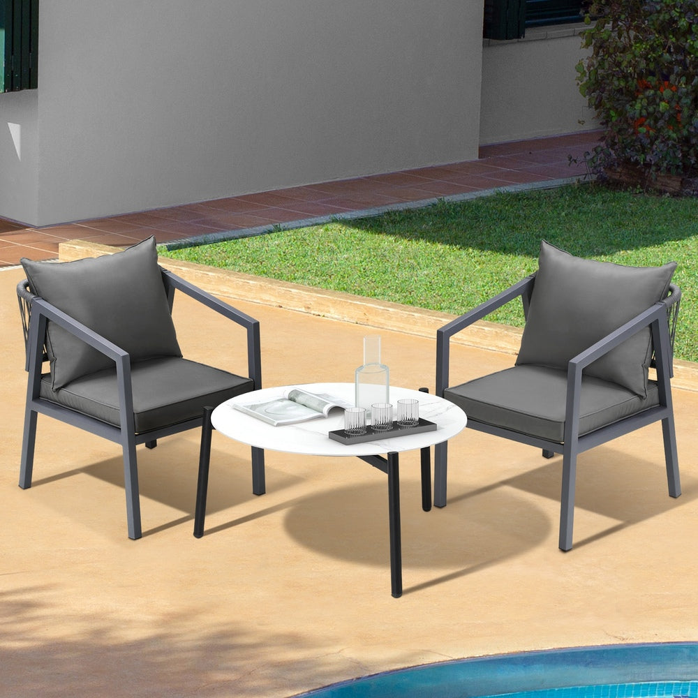 Outdoor Patio Set White/Grey 70cm Coffee Table and Chairs
