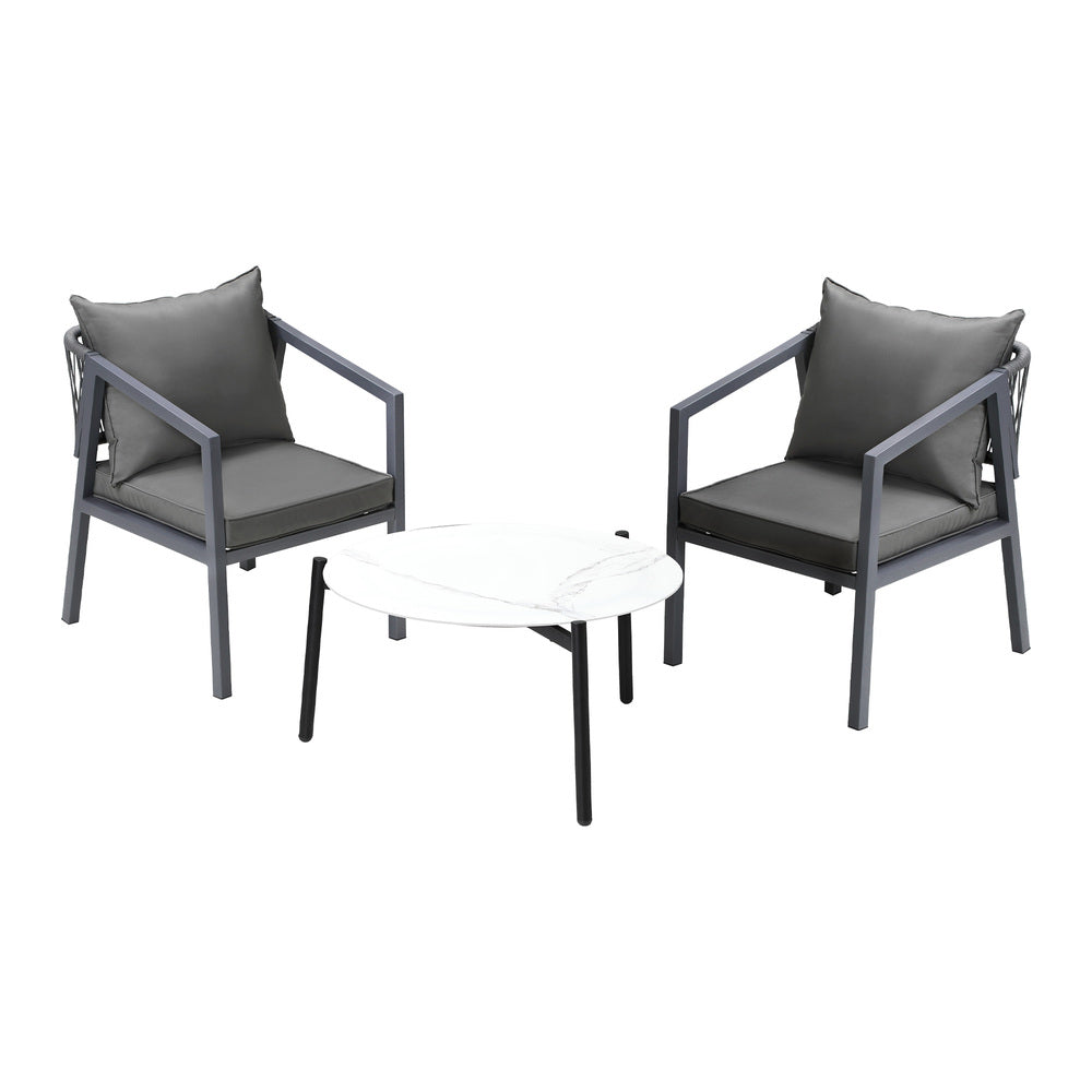 Outdoor Patio Set White/Grey 70cm Coffee Table and Chairs