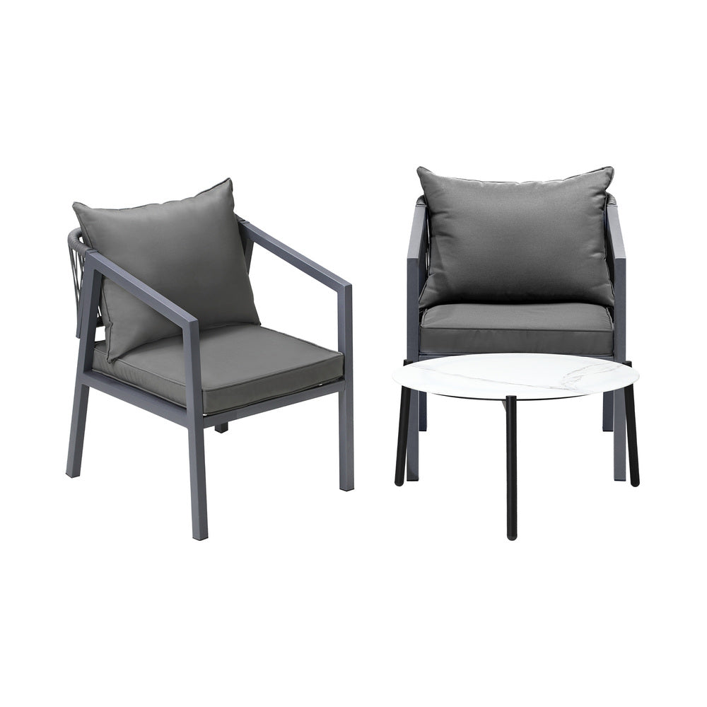 Outdoor Patio Set White/Grey 70cm Coffee Table and Chairs