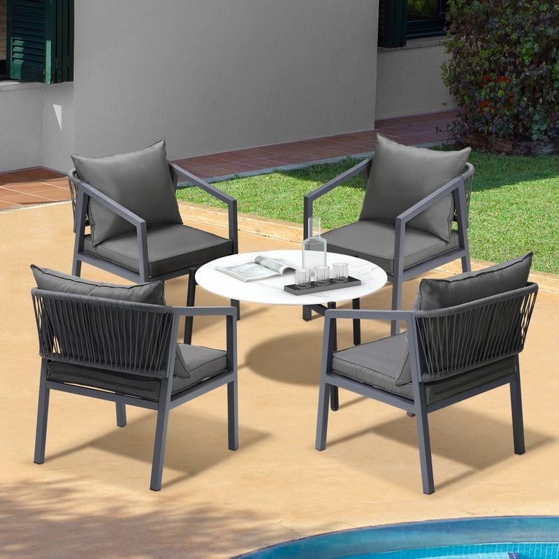 Outdoor Patio Set White/Grey 70cm Coffee Table and Chairs, Outdoor Patio Set
