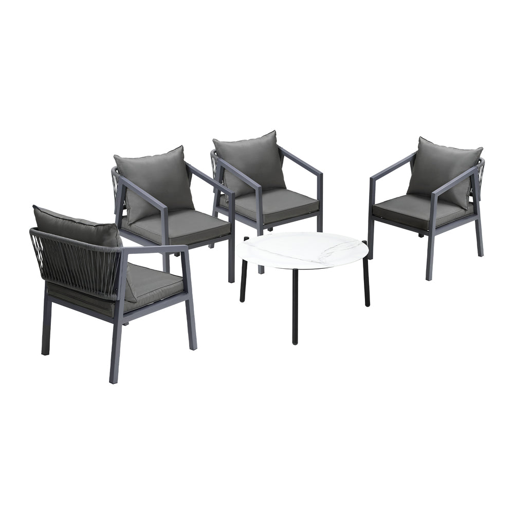 Outdoor Patio Set White/Grey 70cm Coffee Table and Chairs