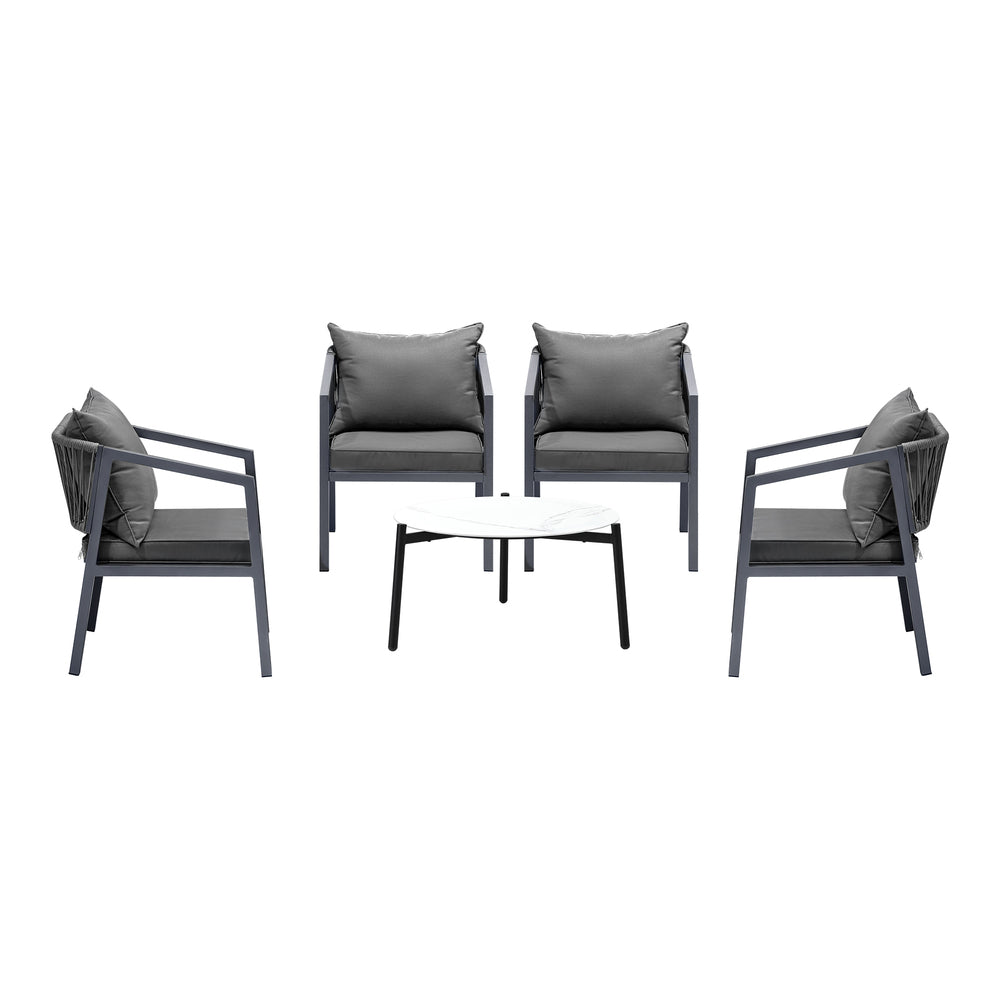 Outdoor Patio Set White/Grey 70cm Coffee Table and Chairs