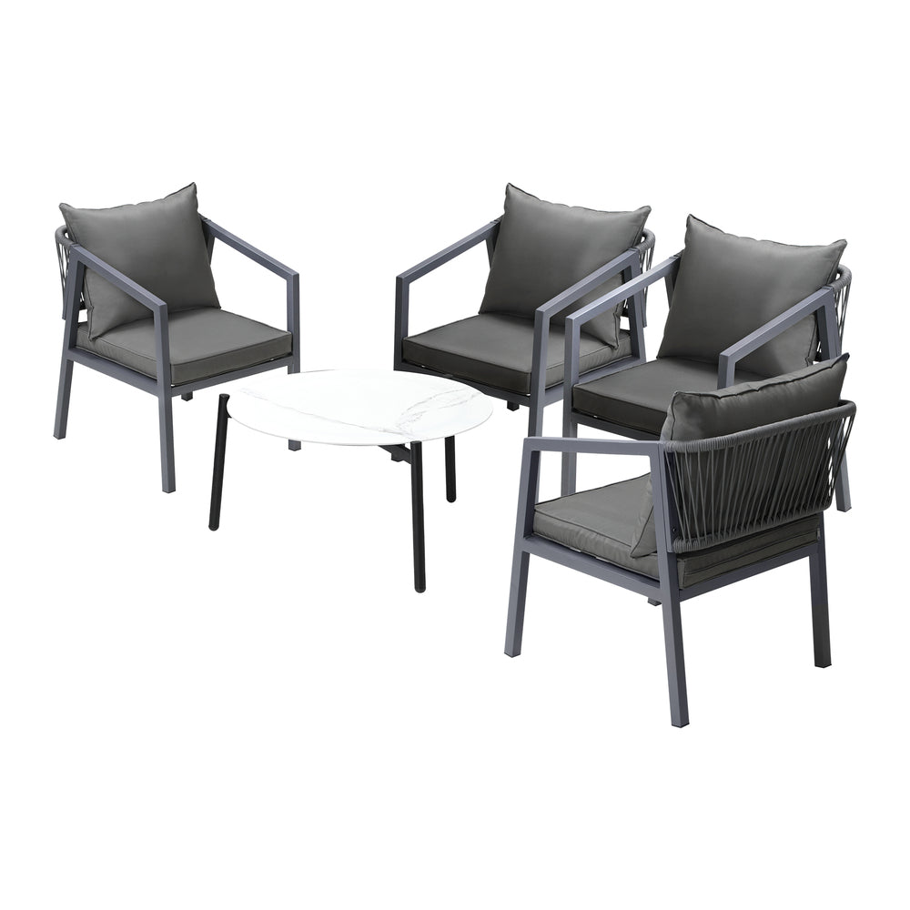Outdoor Patio Set White/Grey 70cm Coffee Table and Chairs