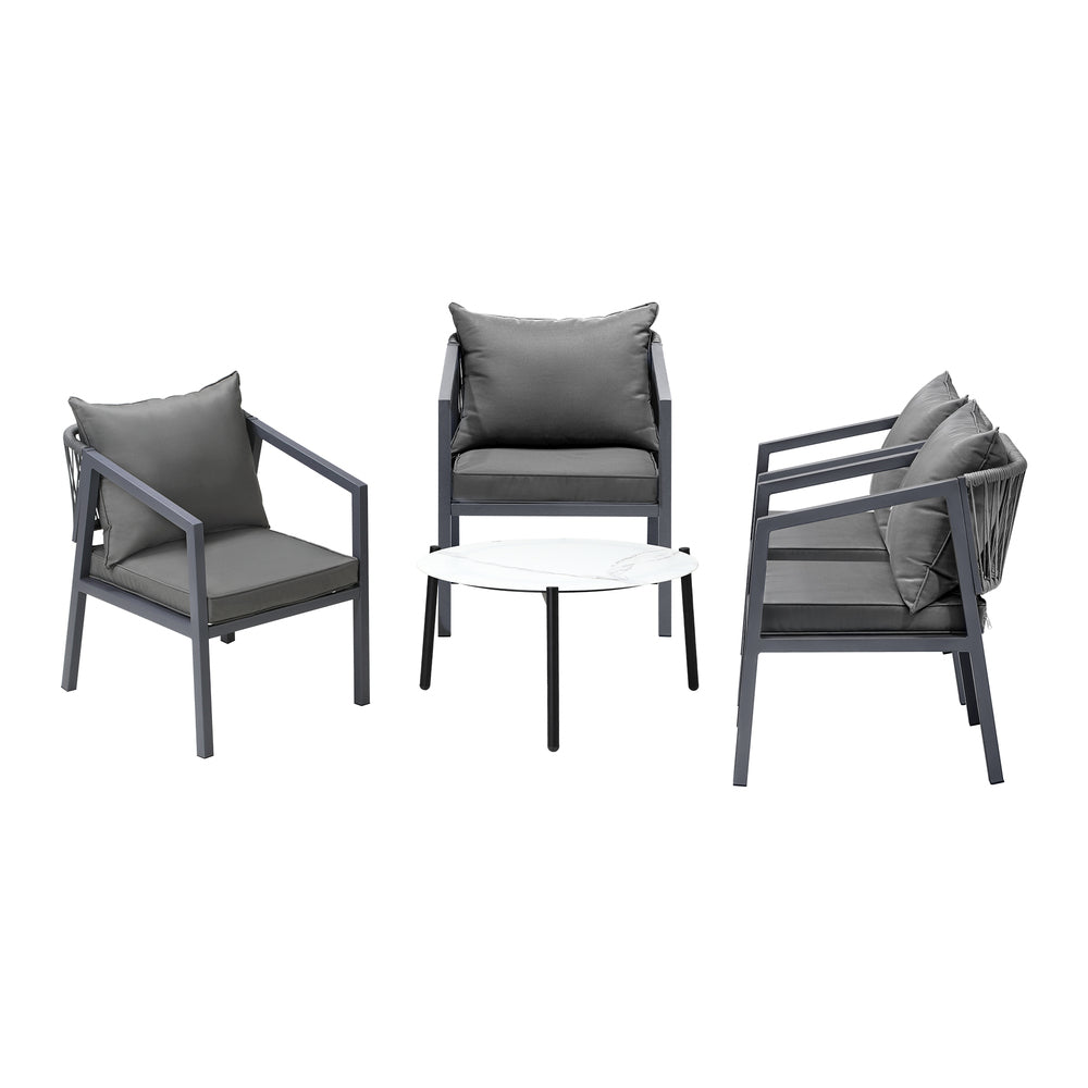 Outdoor Patio Set White/Grey 70cm Coffee Table and Chairs